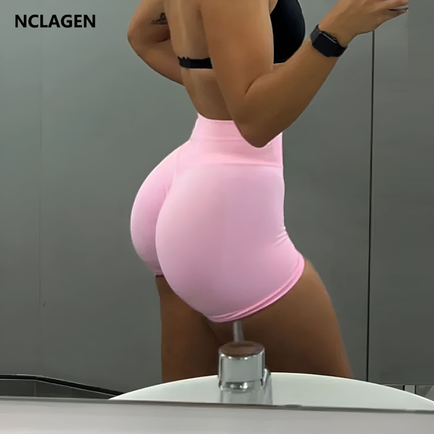 NCLAGEN Impact Shorts 4.5" para Mujer, Leggings Deportivos de Fitness, Biker Shorts con Banda Acanalada Baja, para Gimnasio, Entrenamiento, Yoga, Efecto Scrunch Butt, Sin Costuras