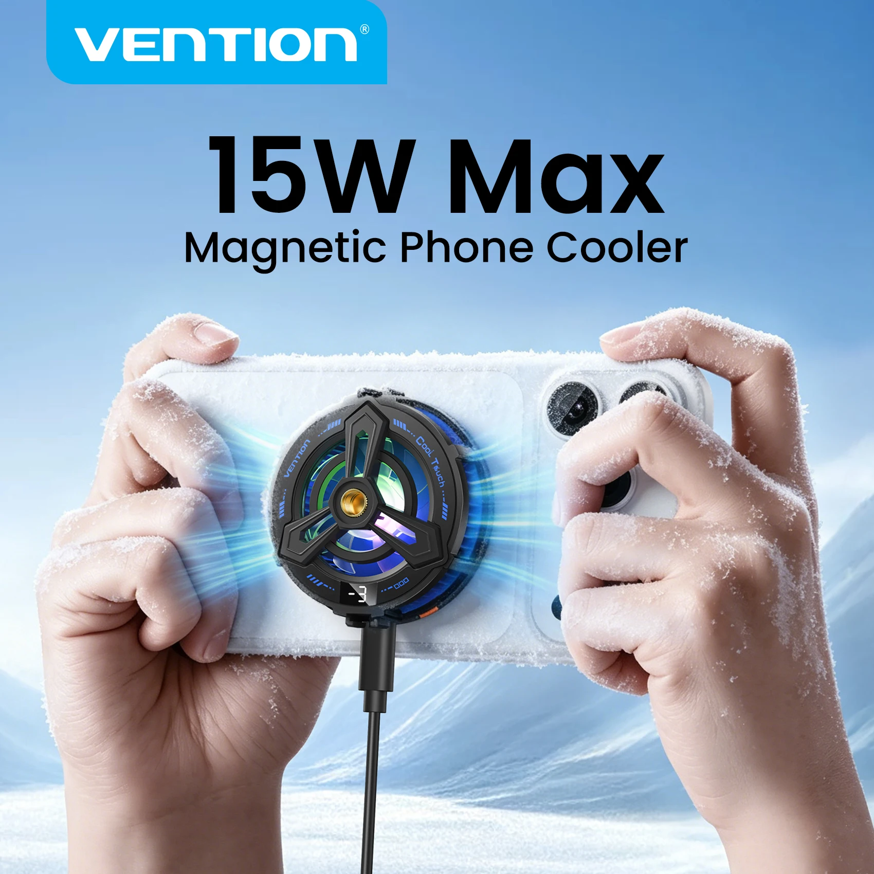 Cooler Magnético Vention 15W para iPhone 17, Resfriamento Rápido para Jogos, Cooler com Clip 2 em 1 para iPhone 16