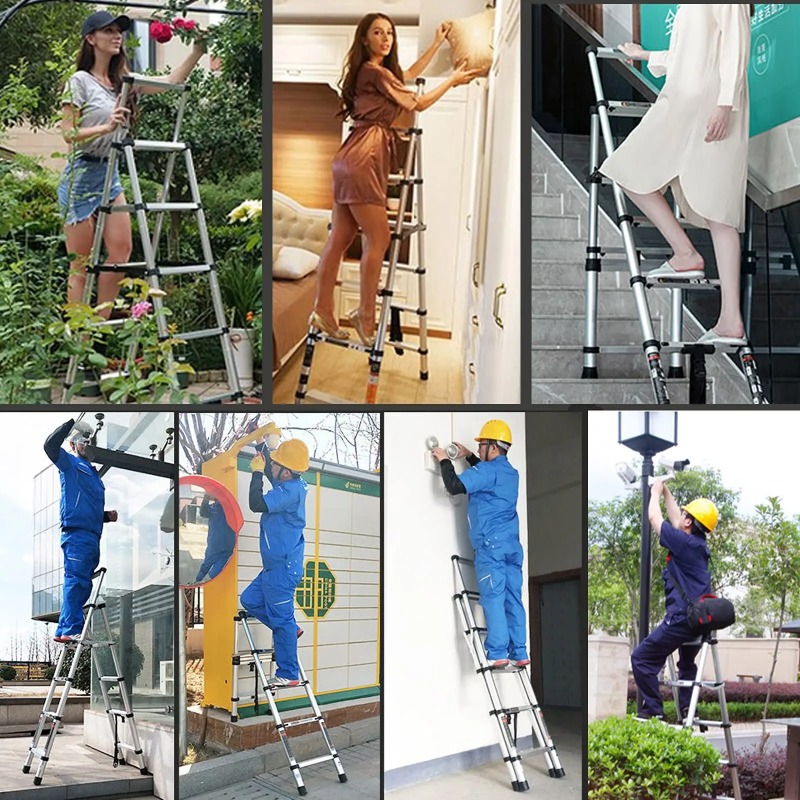 Escalera telescópica de alta resistencia de 6,5 pies, escalera de extensión multiusos, escalera plegable de 6 más y 7 escalones, fácil almacenamiento