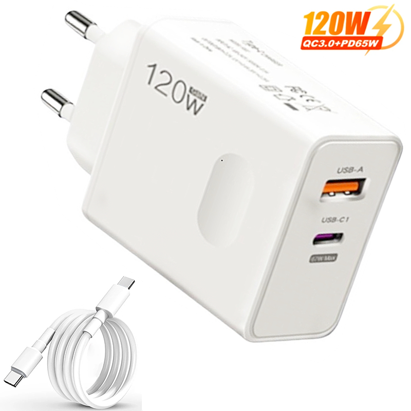 Cargador rápido de 120W, Cable USB tipo C PD, adaptador de carga rápida 3,0 para teléfonos móviles iPhone, Xiaomi, Samsung, Oneplus Pixel