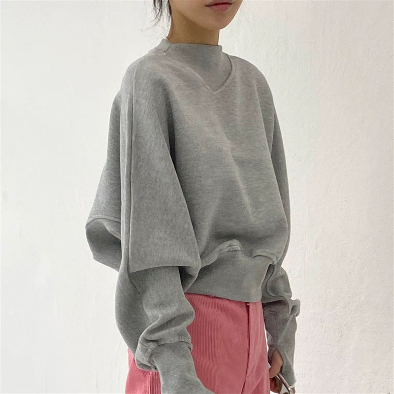 Sudaderas recortadas ceñidas con cintura a la moda para mujer, jersey informal Harajuku de gran tamaño, sudaderas con capucha de manga larga y cuello redondo grises para mujer