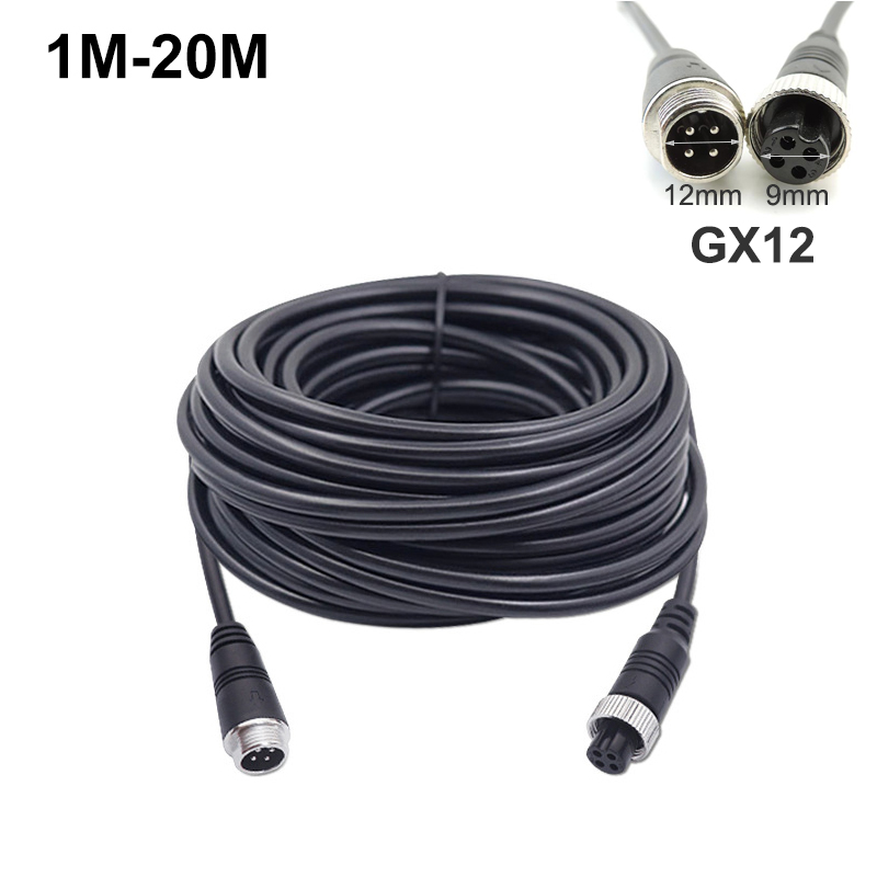 1m 5m 10m 20m 4pin macho para fêmea aviação gx12 12mm conector de extensão de cabo de vídeo de carro para câmera de ré de carro trailer