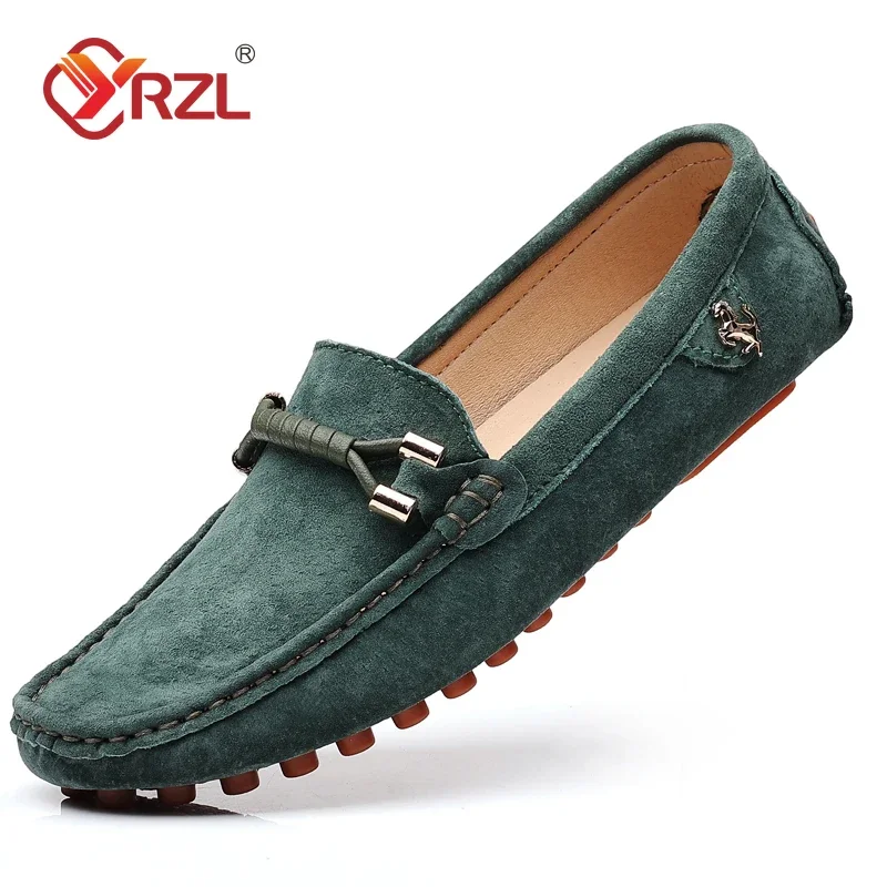 YRZL ขนาด 48 รองเท้าไม่มีส้นผู้ชายแบรนด์หรูรองเท้าหนังนิ่มรองเท้าผู้ชายหนังนิ่มรองเท้าไม่มีส้นรองเท้าลื่นบนรองเท้าไม่มีส้นขับรถสําหรับผู้ชาย