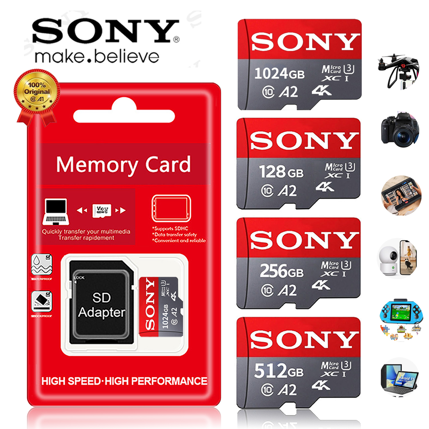 Tarjeta SONY Micro TF SD, tarjeta de memoria SD extrema 1TB 512GB 128GB 256GB U3 V30 4K, tarjetas Flash de memoria completa para teléfono, cámara de ordenador
