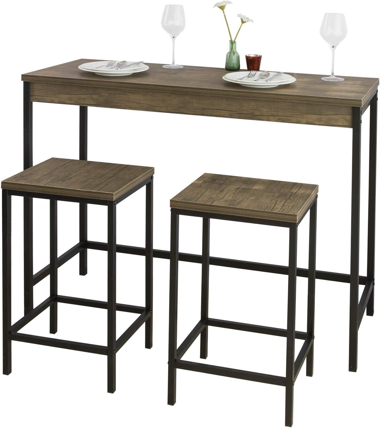 Set de Mesa y taburetes de Estilo Industrial Mesa Alta de Bar + 2 taburetes Juego de Barra Mesa Alta ES