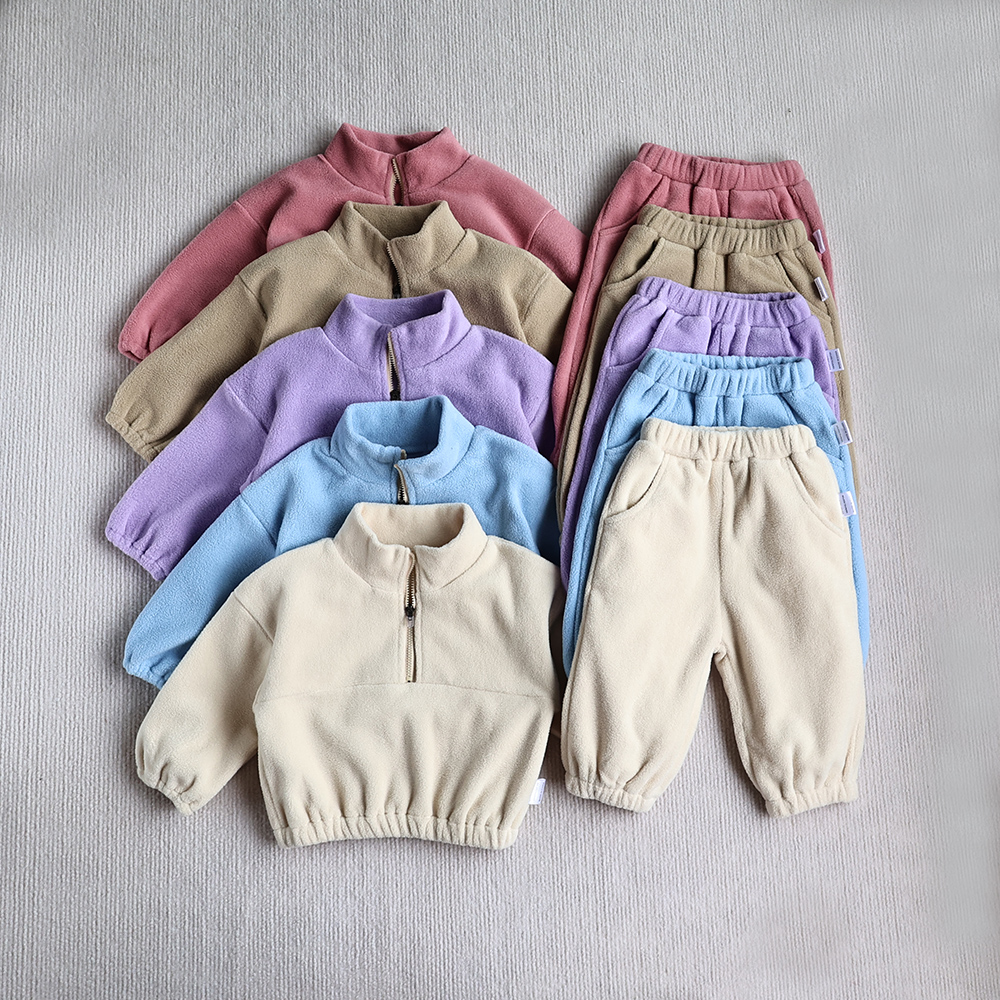 MILANCEL nuevo traje deportivo de otoño para bebé, sudaderas con capucha de Color sólido de lana para niño, traje infantil, 2 uds.