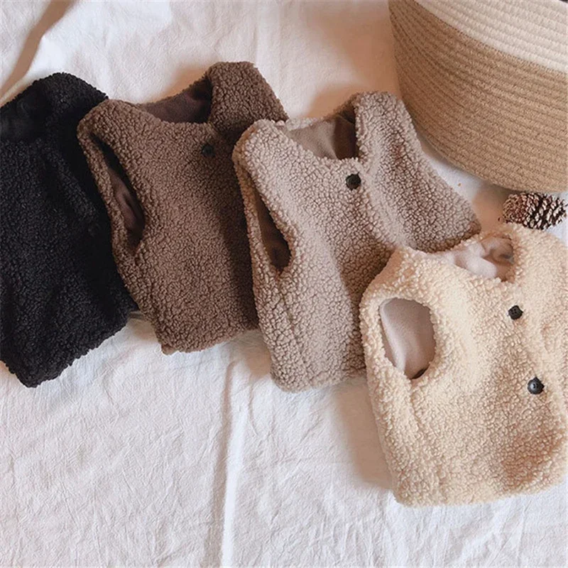 ฤดูใบไม้ร่วงฤดูหนาวเด็กขนแกะ Plus กํามะหยี่เสื้อกั๊กเด็กหญิง Plush เสื้อกั๊กเดี่ยว V คอเด็กแฟชั่นอบอุ่น Warm Coat