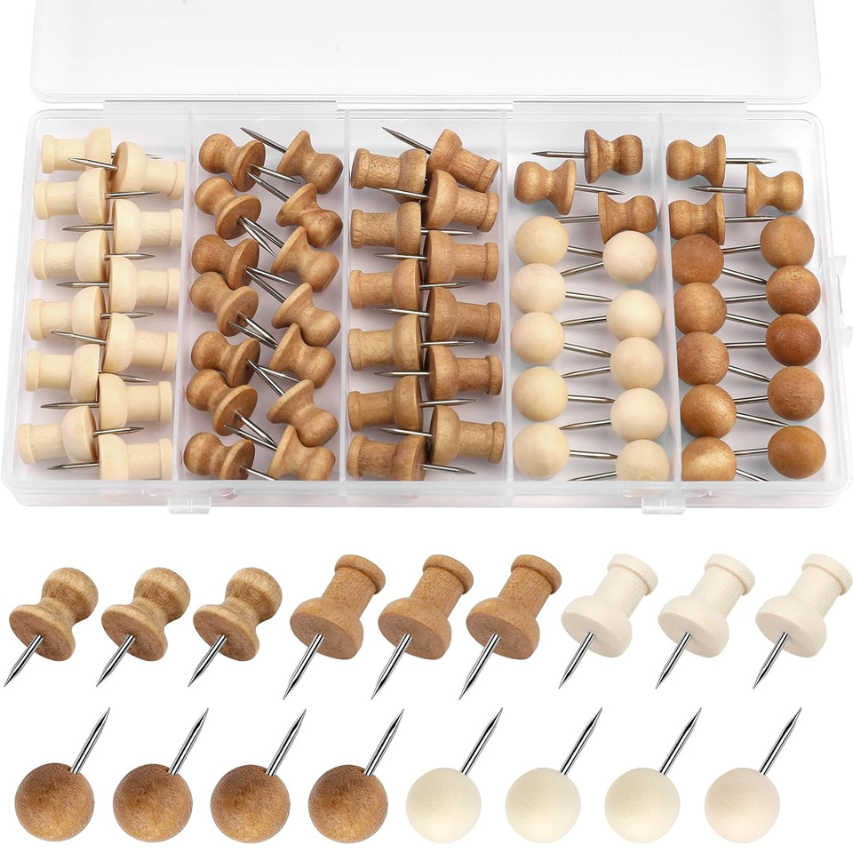 Zxiixz Alfinetes de empuje, chinchetas, chinchetas decorativas para tablero de corcho, chinchetas de madera para colgar en la pared, tablones de anuncios