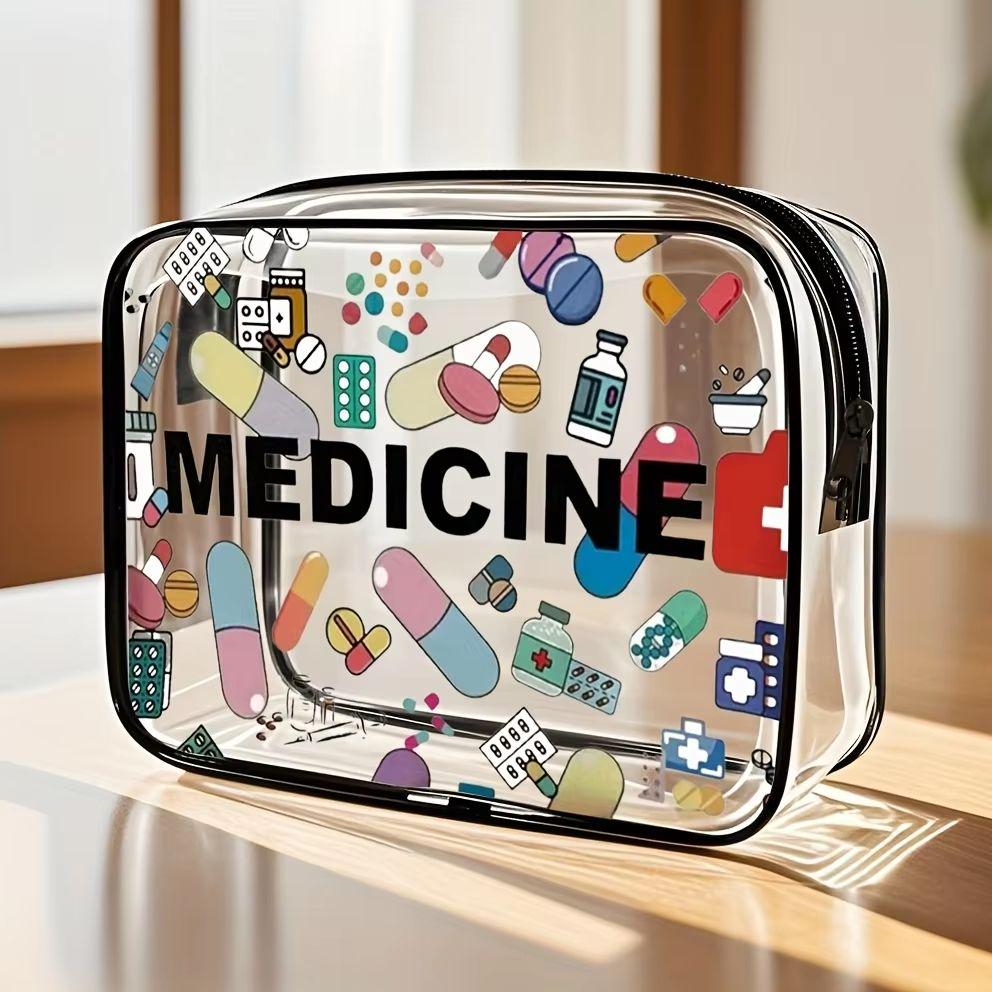 Bolsa Cosmética Transparente com Tema de Medicina, Bolsa Portátil de Grande Capacidade para Armazenamento de Maquiagem e Medicamentos