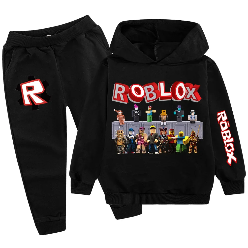 Детские толстовки Roblox, одежда в стиле аниме, весенне-осенний комплект с капюшоном для мальчиков и девочек, детский модный пуловер в стиле Харадзюку, топы + брючный костюм
