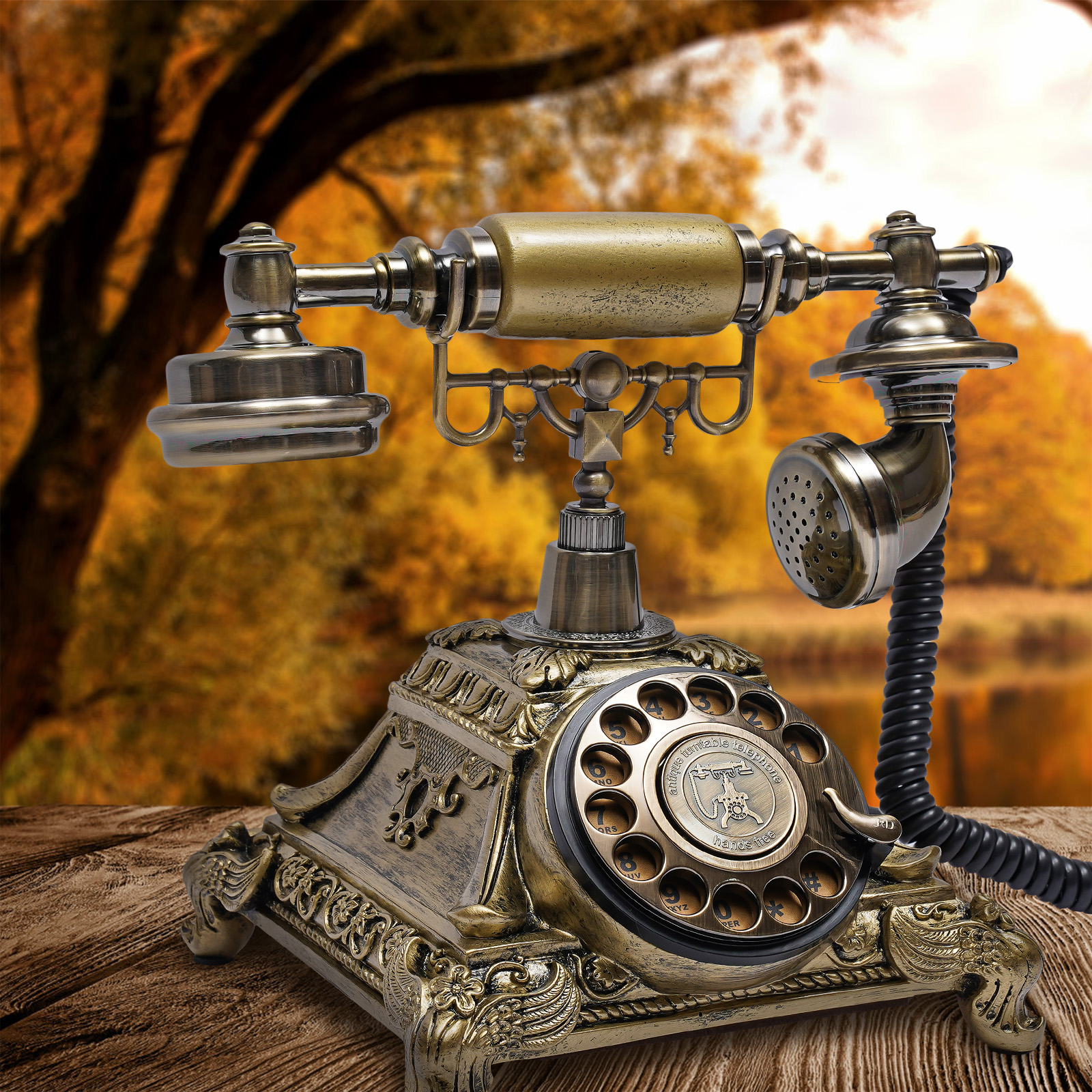 Telepon meja antik emas, telepon genggam antik gaya Eropa kuno Putar telepon Vintage