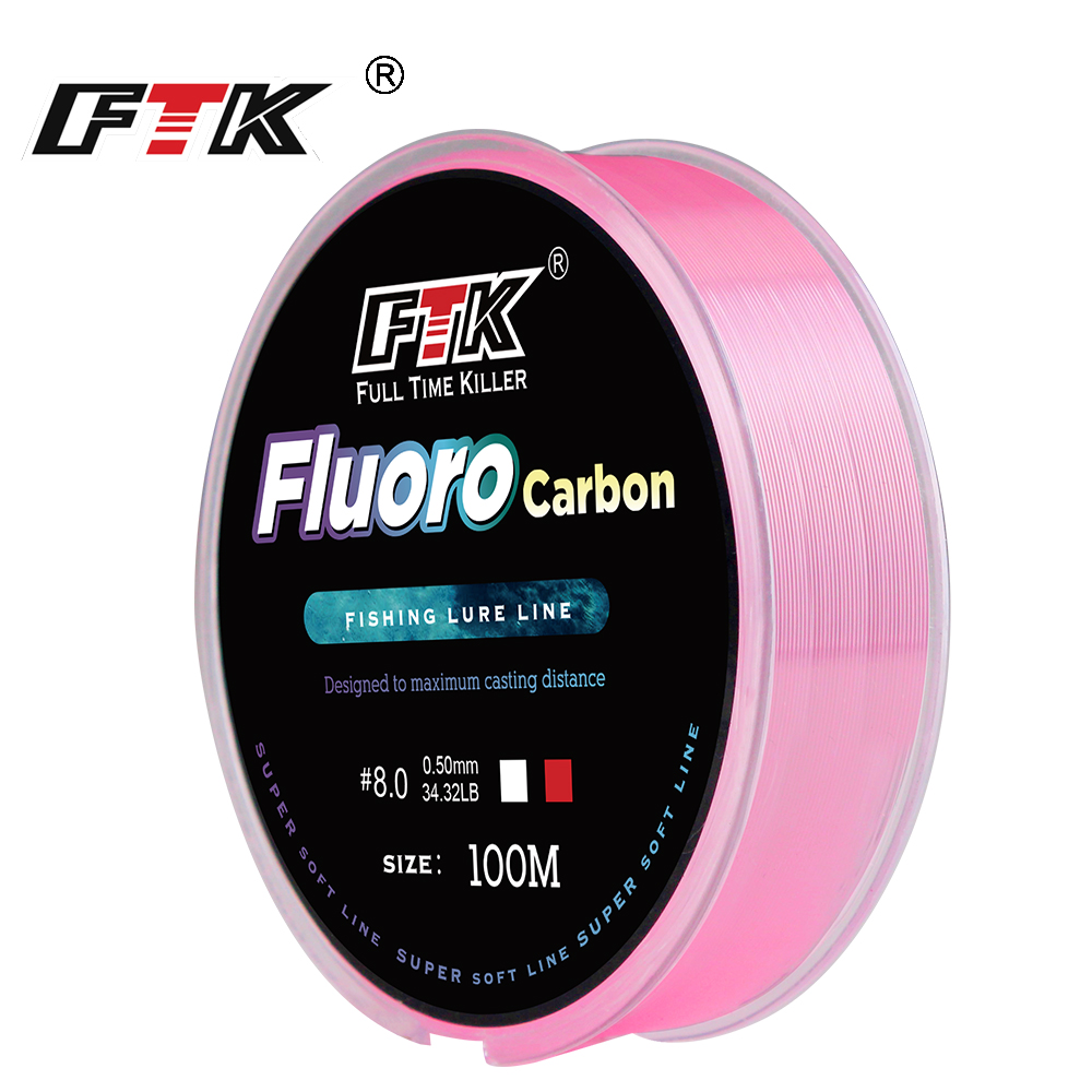 FTK 100 M 4.13-34.32LB Fluorocarbon Fishing Lure Line 0.14 มม.-0.5 มม.สีชมพูคาร์บอนไฟเบอร์ Fly สายตกปลา Super Soft Line Pesca