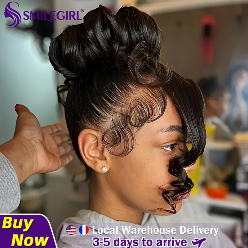 Smilegirl 360 Human Hair Full Lace Wig Virgin Body Wave HD Transparent Lace Pre Plucked Baby Hair 16-40 Inch 180% Density Adjustable Cap Can Make High Ponytail No Shedding Tangle For Black Women Daily & Party