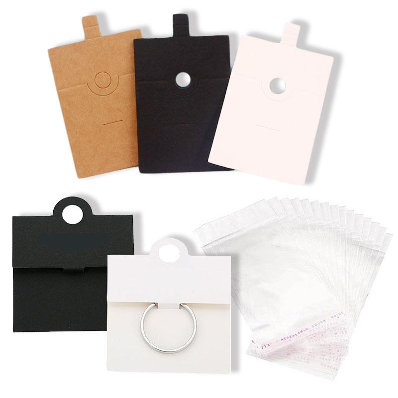 50 Uds. Etiquetas colgantes de joyería de 6*6CM etiquetas de tarjetas de papel Kraft blanco y negro para hacer joyería Diy tarjeta de soporte de almacenamiento de exhibición de anillo de dedo