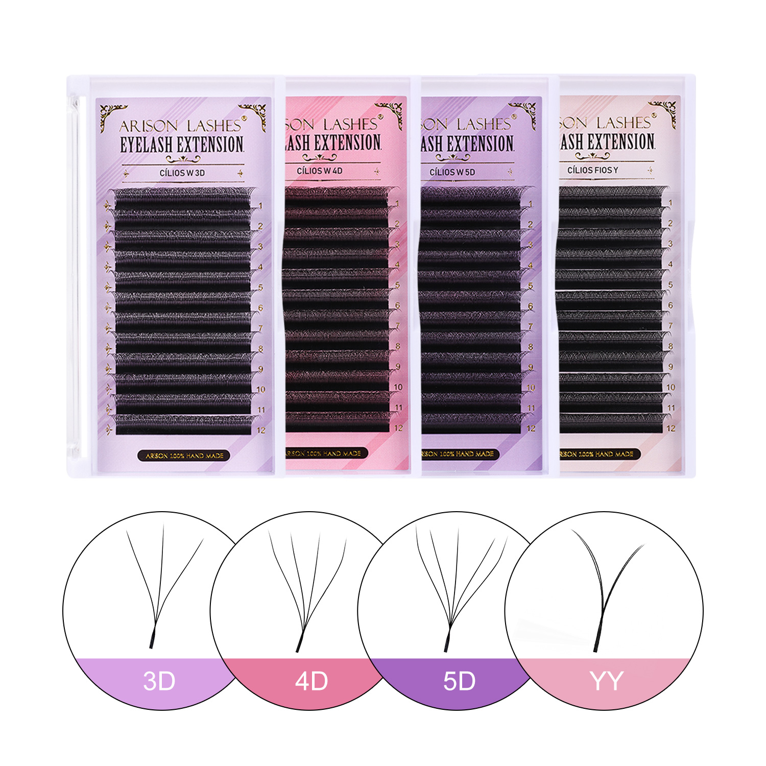 ARISON Cílios W 5D/4D/3D Cílios Extensões Pré-fabricados Volume Fácil Ventilador YY Lash Natural Macio Cílios Postiços Para Logotipo Personalizado