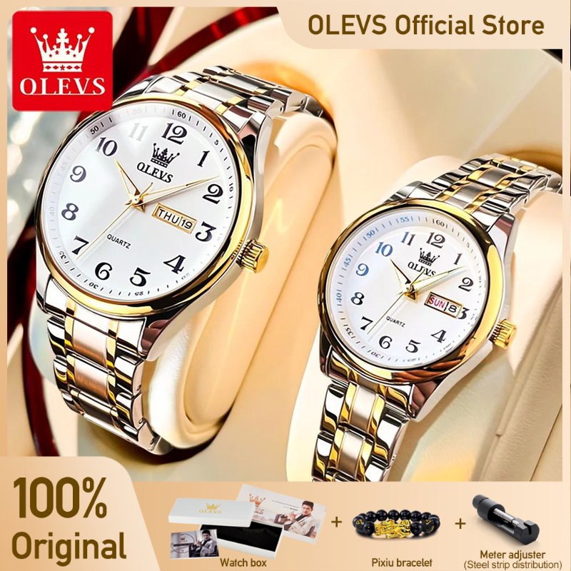Olevs marca superior casal relógios de quartzo à prova dwaterproof água relógio de pulso luminoso para amante data relógio de pulso masculino e feminino simples moda