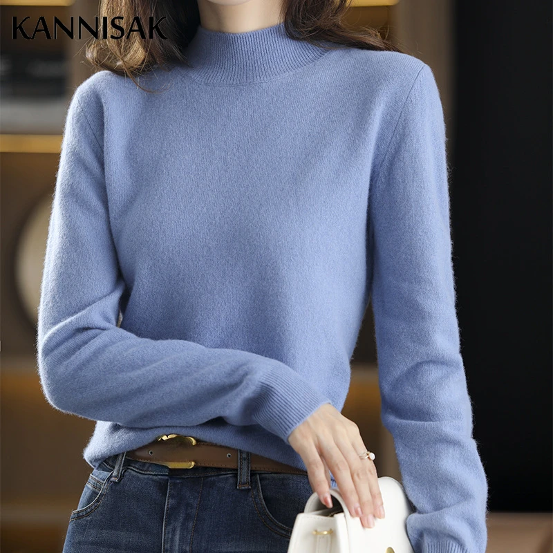 Maglione Casual da donna autunno inverno caldo Slim Fit Bottoming Shirt collo a lupetto verde cammello allentato maglieria coreana Pullover maglioni