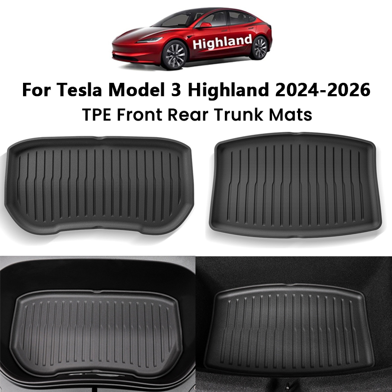 Dywaniki do bagażnika przedniego i tylnego do samochodu Tesla Model 3+ Highland 2024-2026, TPE, dolna osłona bagażnika, ochronna wykładzina bagażnika, podkładki antybrudzące.