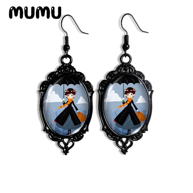 Boucles d'oreilles ovales en dentelle noire, Mary Poppins, faites à la main, dôme en verre, bijoux cadeaux, nouvelle collection 2024
