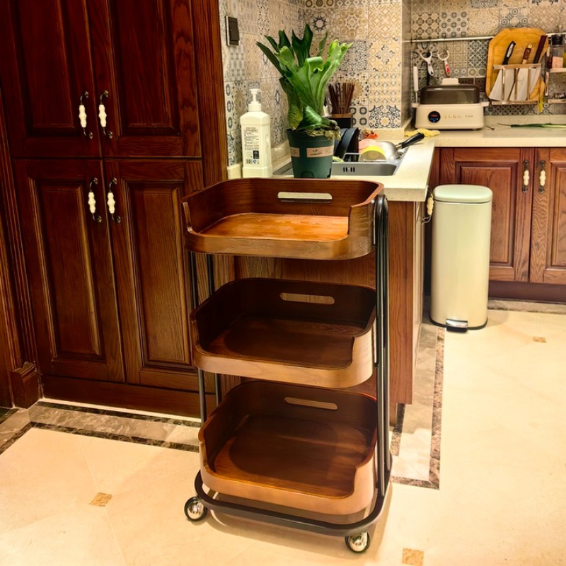 ‌ Carro de salón minimalista: organizador de estante escalonado de gran capacidad, estación de belleza de madera maciza, estante de almacenamiento multifuncional