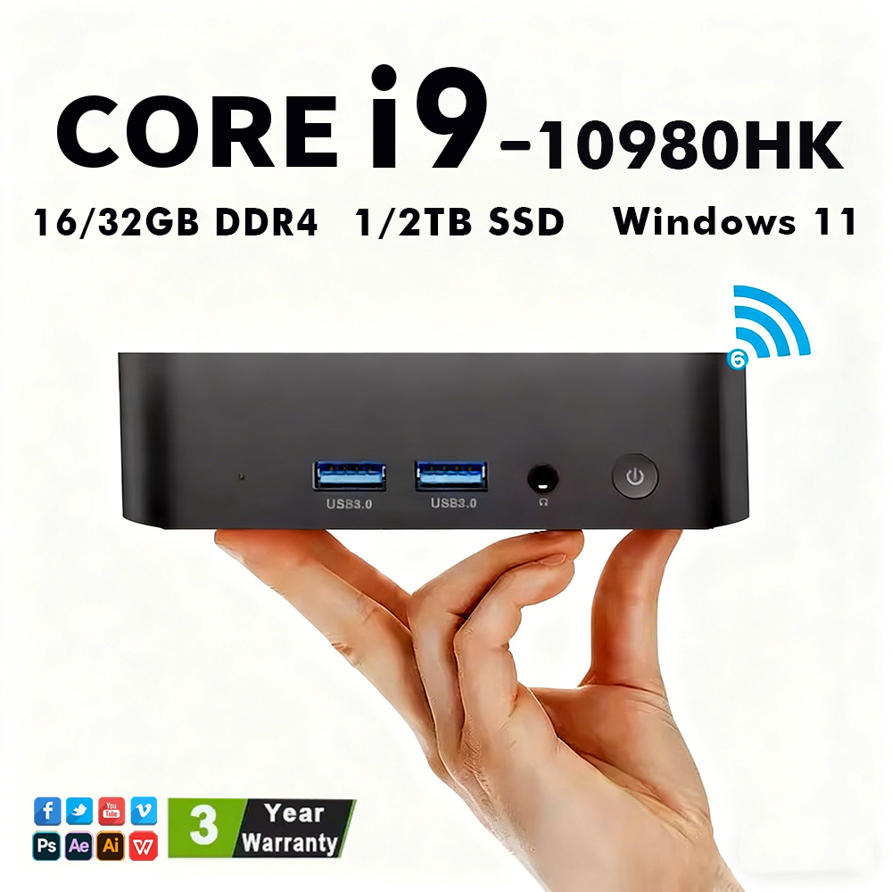 Mini PC 2026 con Windows 11 Pro, Core i9-10980HK, 16GB/32GB DDR4, 1TB SSD, PC Gamer, Doble WIFI 6, BT5.2, 4K HD, Computadora de Escritorio para Juegos