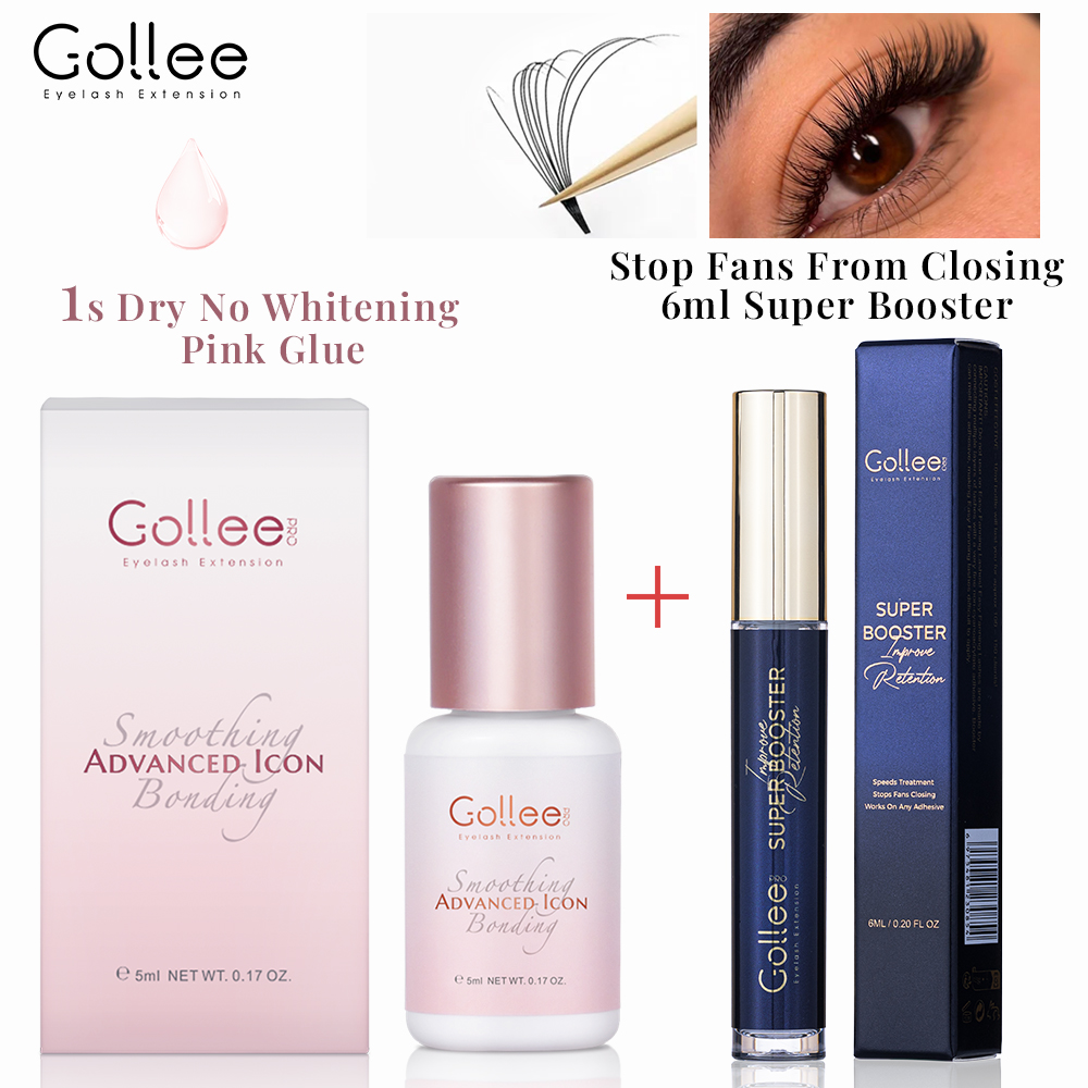 Cola para Extensão de Cílios Gollee 1s de Secagem Rápida, Gel Rosa para Colagem de Cílios, Acelerador de Abertura de Cutículas