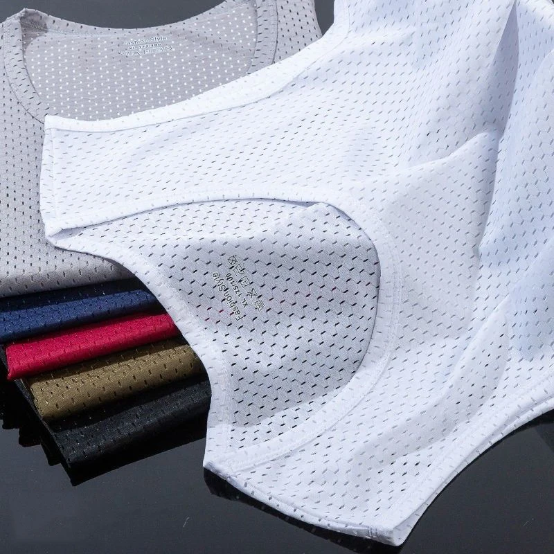 Men's Ice Silk Mesh Tank Tops Gym Stringer โปร่งใสเพาะกายเสื้อแขนกุดฟิตเนสเสื้อกั๊กชายตาข่ายกล้ามเนื้อเสื้อกล้าม Tops