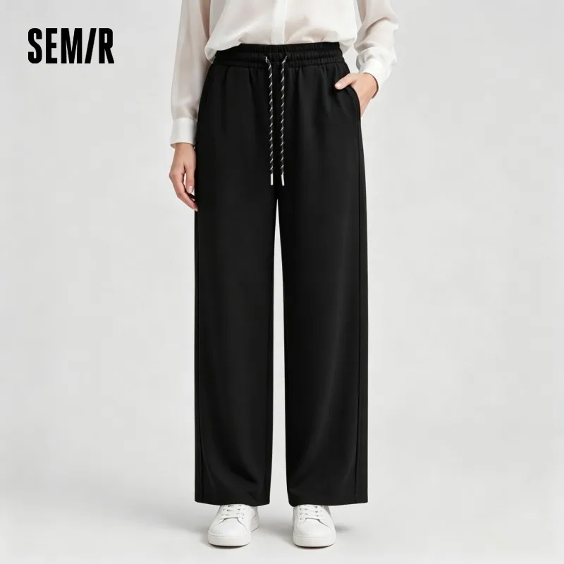 Semir-pantalones informales para mujer, pantalón de chándal con forro polar antibacteriano, con paneles, pierna ancha, versátil, para invierno