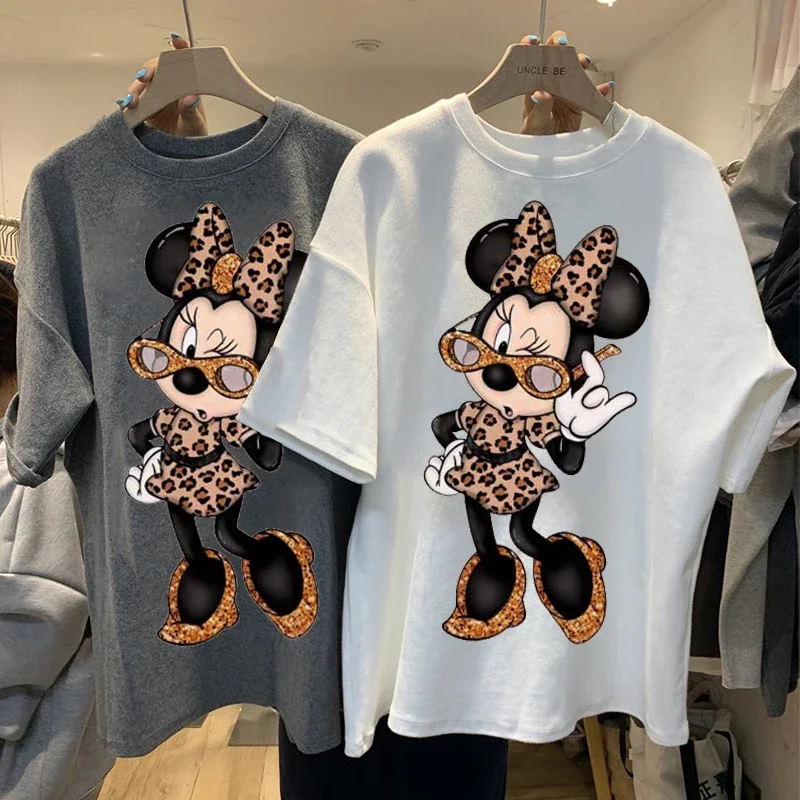 Camiseta Vintage para mujer Ulzzang Harajuku Mickey Minnie estampado mujer camiseta de gran tamaño suelta Casual ropa de calle de los años 90