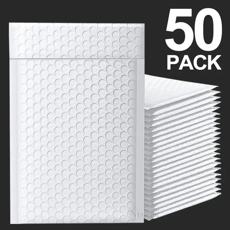 50/10 Uds. Bolsa de sobres de burbujas impermeable de espuma blanca sobres de burbujas bolsas de sobres de envío bolsas de embalaje con sello de plástico 11/15/23cm