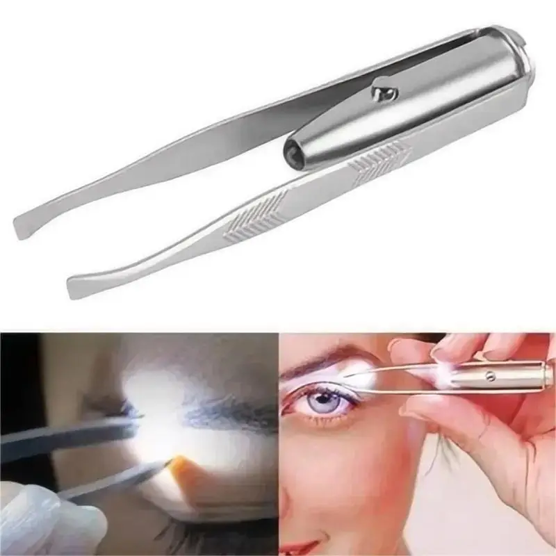 1pc portatile in acciaio inossidabile design intelligente sopracciglio capelli rimuovi pinzetta con strumento di trucco a luce LED