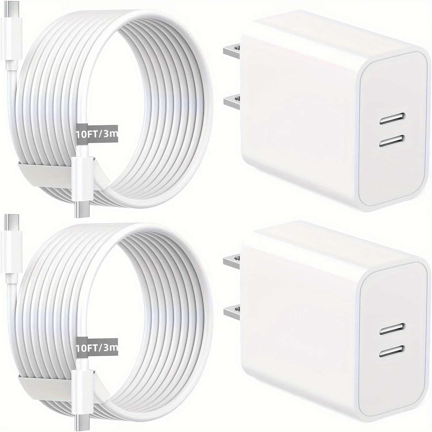 2 Pack 40W touristes Ports USB C Chargeur Mural Charge Rapide Pour IPhone 15 Pro Max 15 Plus, IPad Pro Air Mini Avec 2X 10FT Câble USB-C