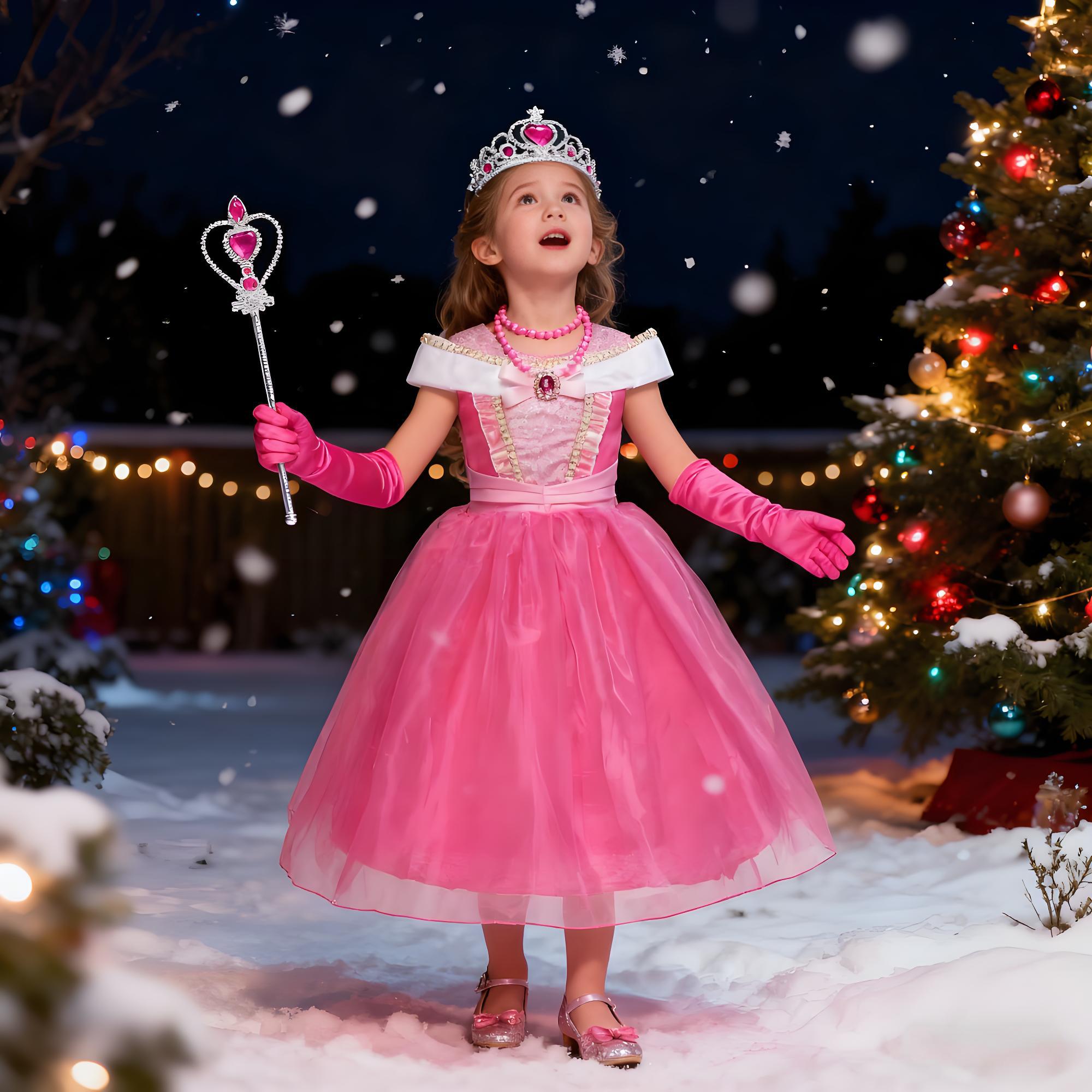 2025 vestido de princesa para niñas, disfraz de Aurora, disfraz de carnaval, fiesta de cumpleaños, vestidos rosas de Bella Durmiente, ropa para niños