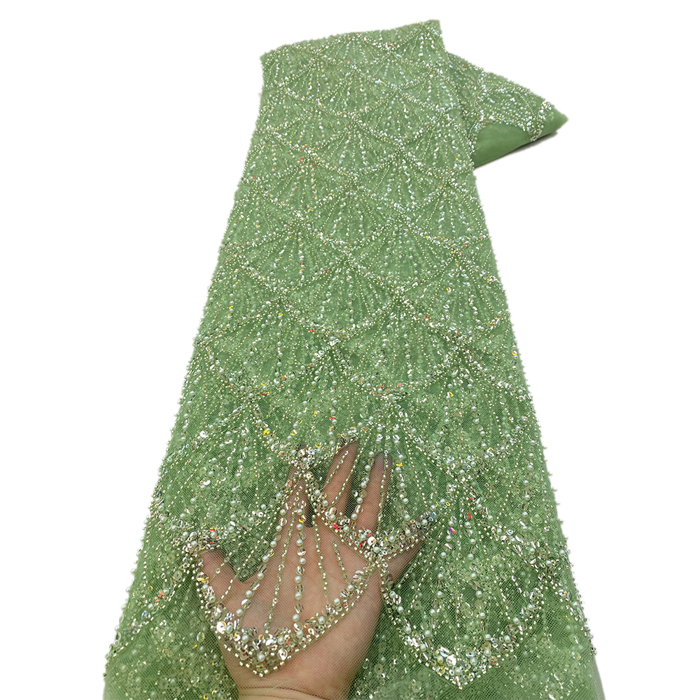 Tecido de Renda Africana com Miçangas, Tecido de Renda Francesa com Lantejoulas para Noivas, Tecido de Renda Tule Nigeriano de Luxo 2026, Material de Alta Costura