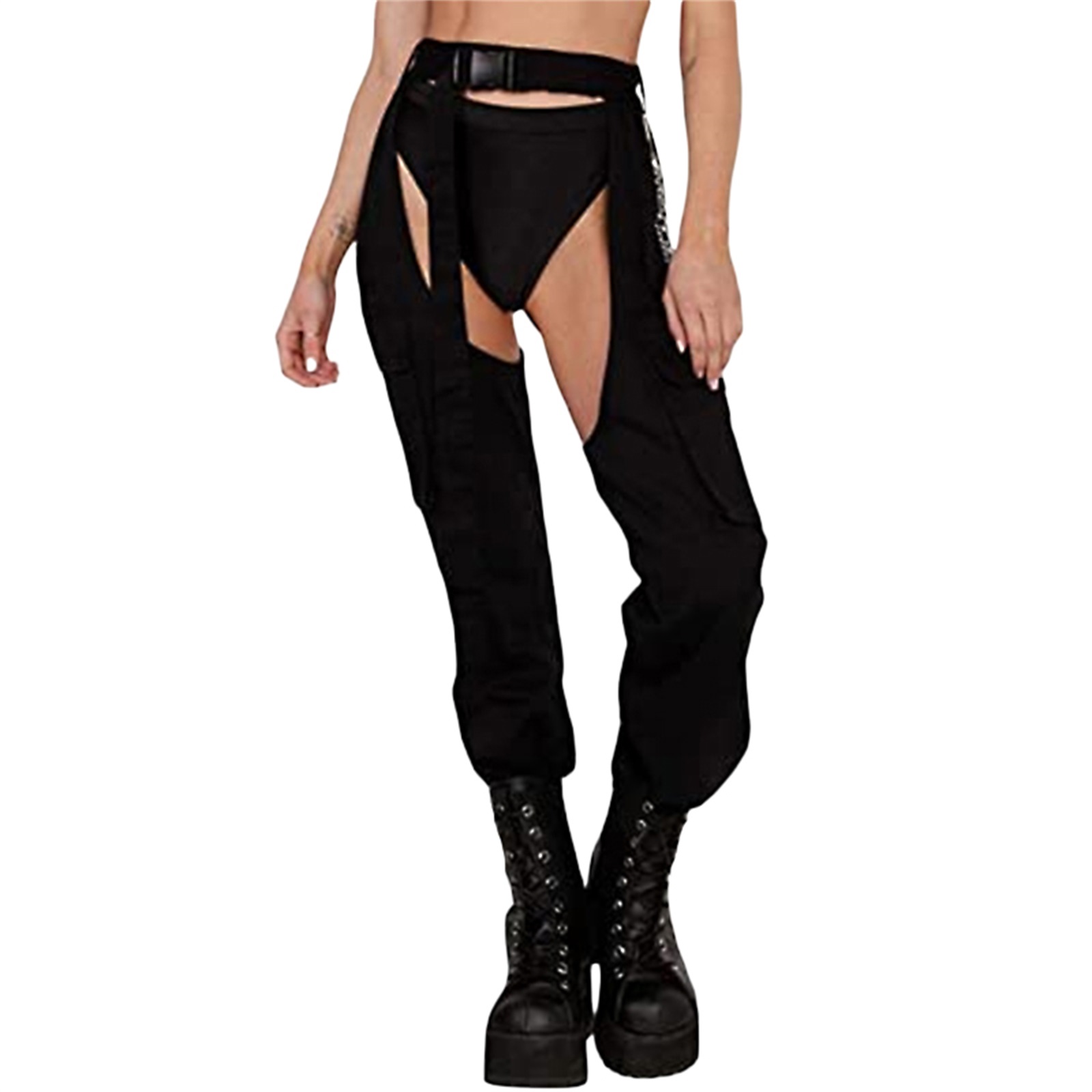 Y2K женские сексуальные брюки Rave Chaps в стиле пэчворк/однотонные свободные брюки с пряжкой для клубной одежды бездонные праздничные брюки