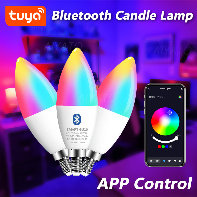 Tuya E14 キャンドルランプ APP 制御スマート電球 Bluetooth WIFI RGB 220V LED ライト調光可能なスマートライフルームホームグループクリスタルランプ