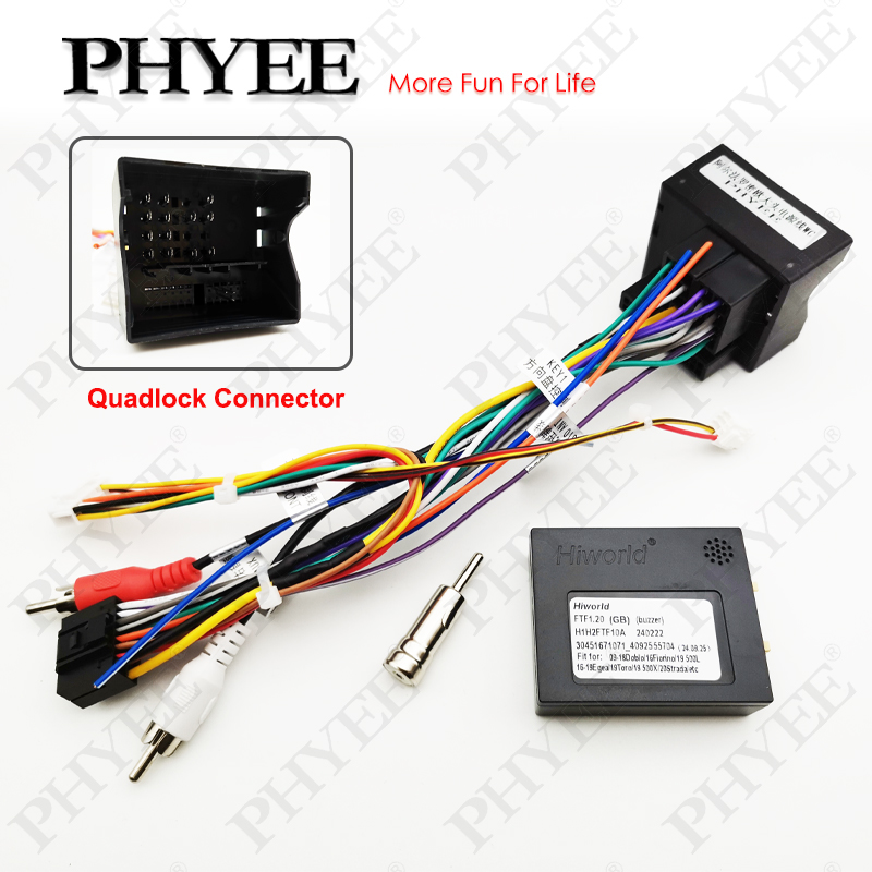 Adaptador de Fiação com Decodificador CAN Bus para Fiat Croma 2005 a 2010, Quadlock 40 Pinos, Retenção SWC, Adaptador Android P&P 16 Pinos