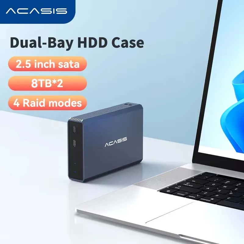 Acasis 2.5 pouces boîtier de disque dur externe double baie boîtier SSD pour réseau de disque dur SATA avec fonction RAID boîtier PC