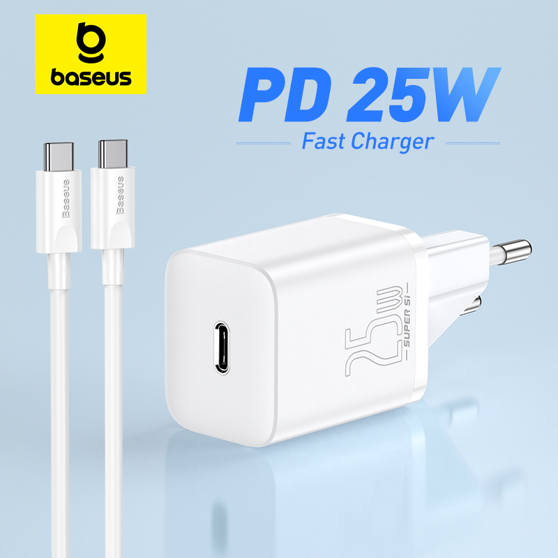 Baseus pengisi daya ponsel portabel, pengisi daya USB C 25W mendukung Tipe C PD untuk iPhone 15 14 13 Pro Max Samsung S22 Tablet