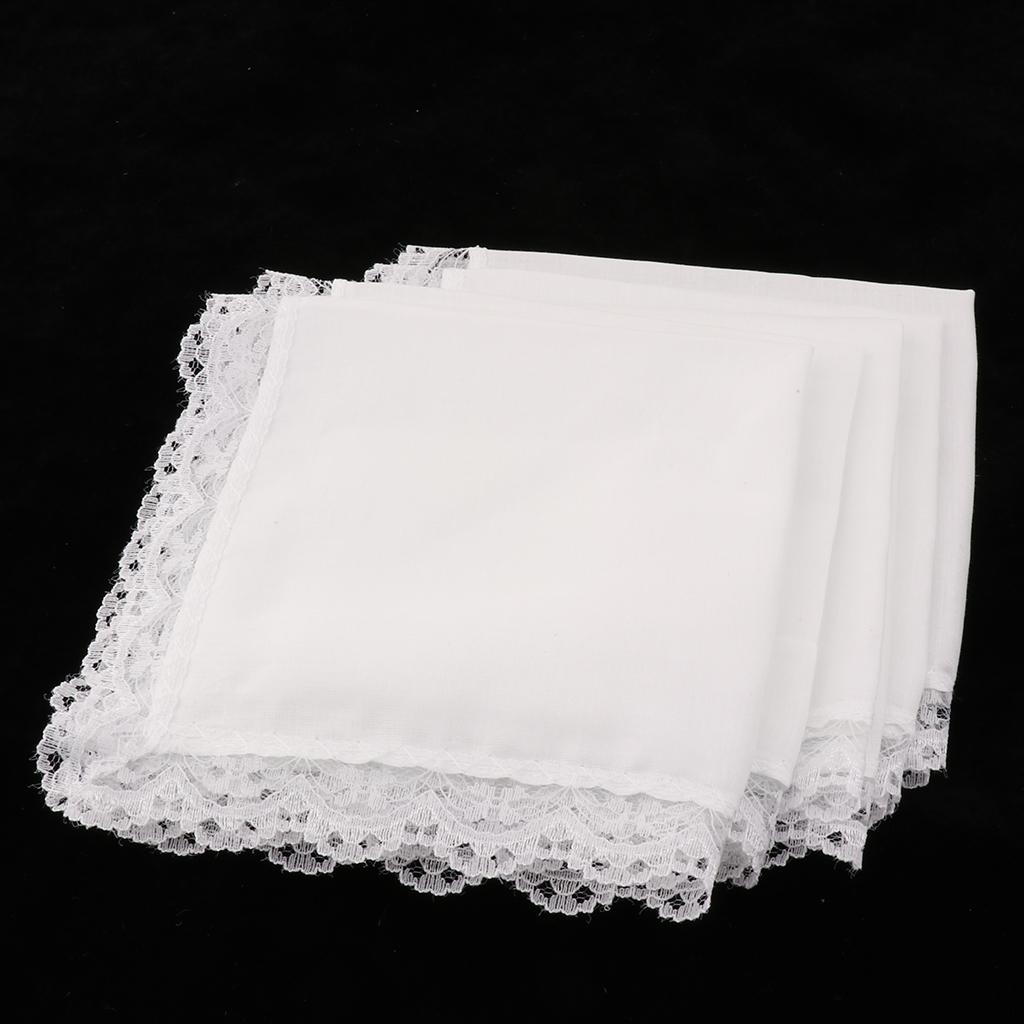 Lenços De Algodão Bordado Para Senhoras, Fronteira De Renda, Lenço Branco Para Festa De Casamento, Banquete, 5 Pcs
