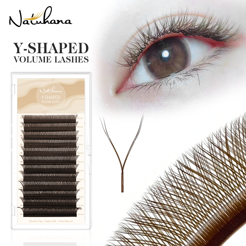 NATUHANA Brown YY Shape Individual Lash Clusters Soft PBT Colored False Eyelashes C Curl DIY Lashes for Makeup