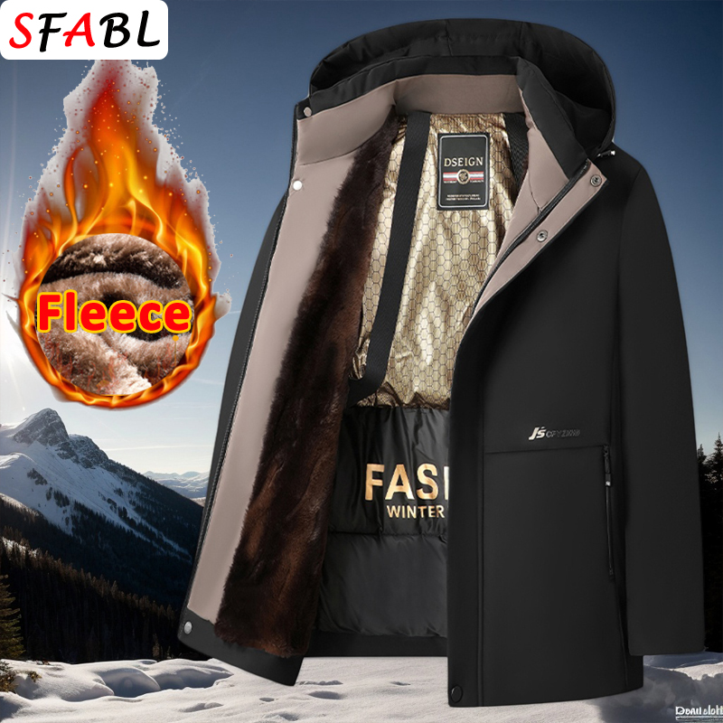 Parka térmica masculina com capuz removível, jaqueta de inverno corta-vento de algodão acolchoado, forro de lã, jaqueta de esqui e neve