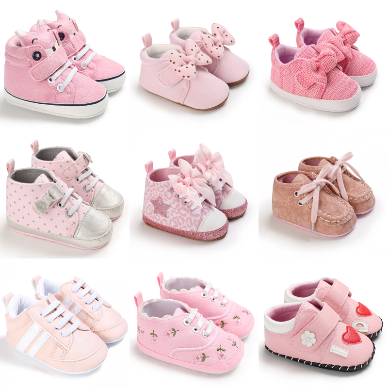 Sapatos de bebê rosa com sola macia, Tênis Princess Fashion, Criança Infantil, Anti Slip First Walkers, Sapatos de batismo, 0 a 1 ano