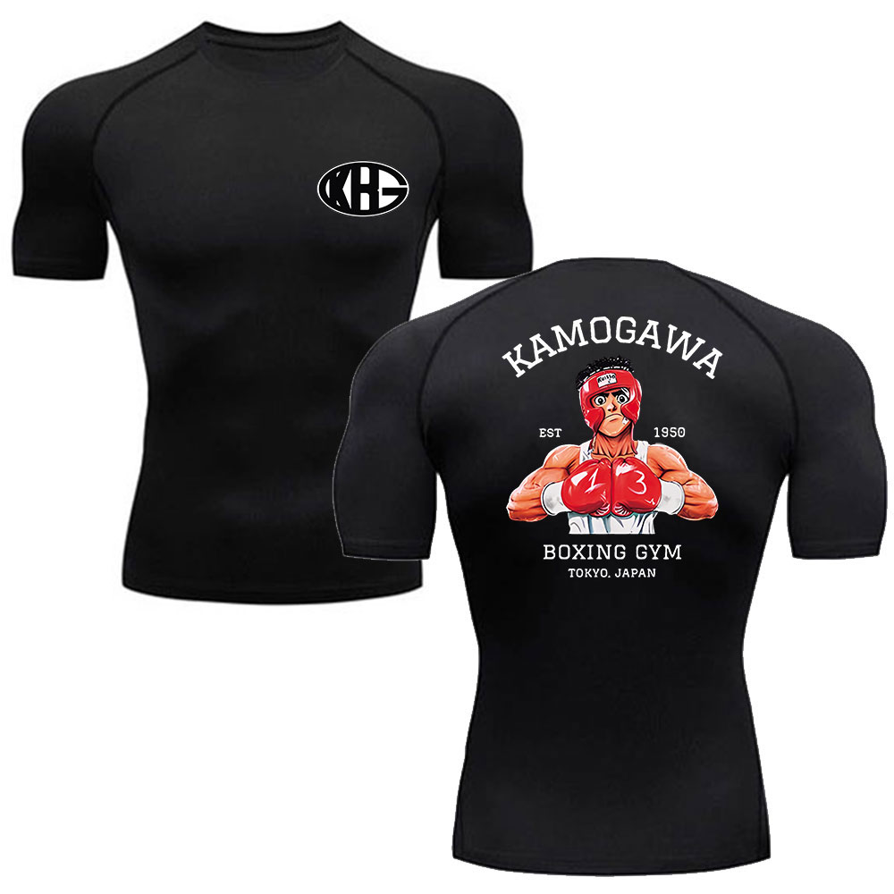 Anime Hajime Compression Shirt Men Short Running T Shirt Gym Sports Top Quick Dry Breathable Fitness Sportswear Bodybuilding Tee