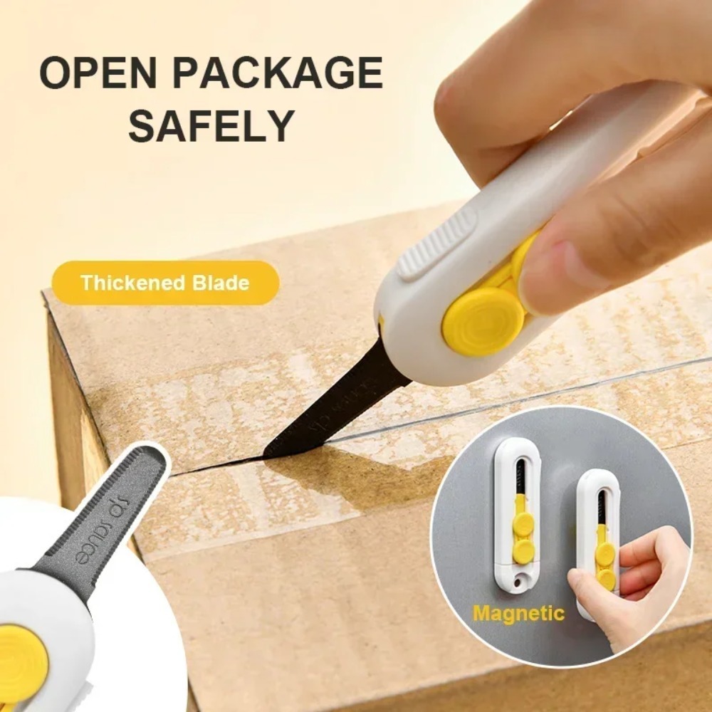 1 unidad, mini cortador de caja magnético, cortador de caja portátil, abridor de cartas y cortador de papel, hoja retráctil, mini caja de material ABS duradero