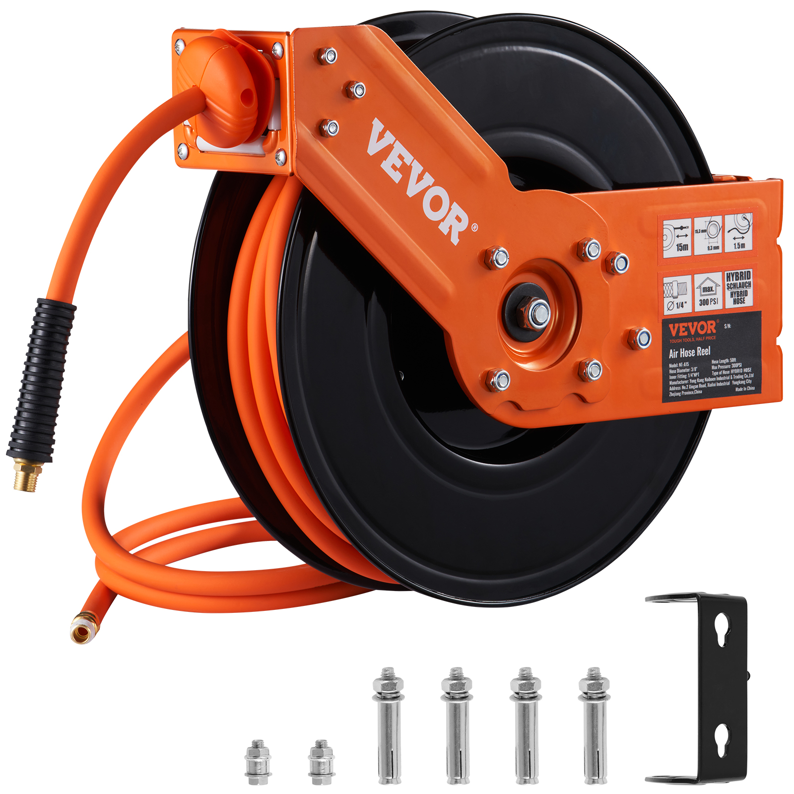 SucceBuy Retractable Air Hose Reel 50FT Hybrid Air Compressor Hose Reel Wall Mount Heavy Duty Double Arm Stainless Steel Reel
