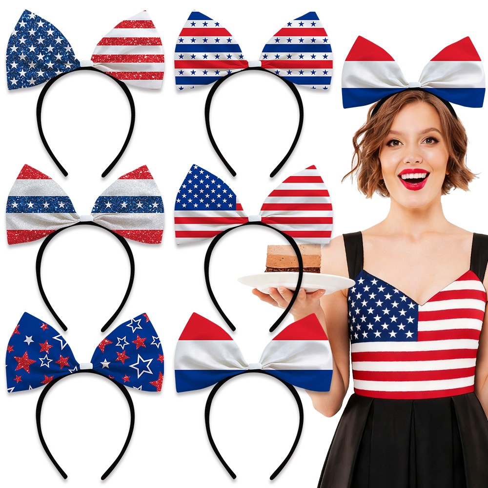 Diademas Patrióticas del 4 de Julio, Diademas con Lazo Rojo, Blanco y Azul, con Estrellas de la Bandera Americana, para Mujeres, Decoraciones para la Fiesta del Día de la Independencia de EE. UU.