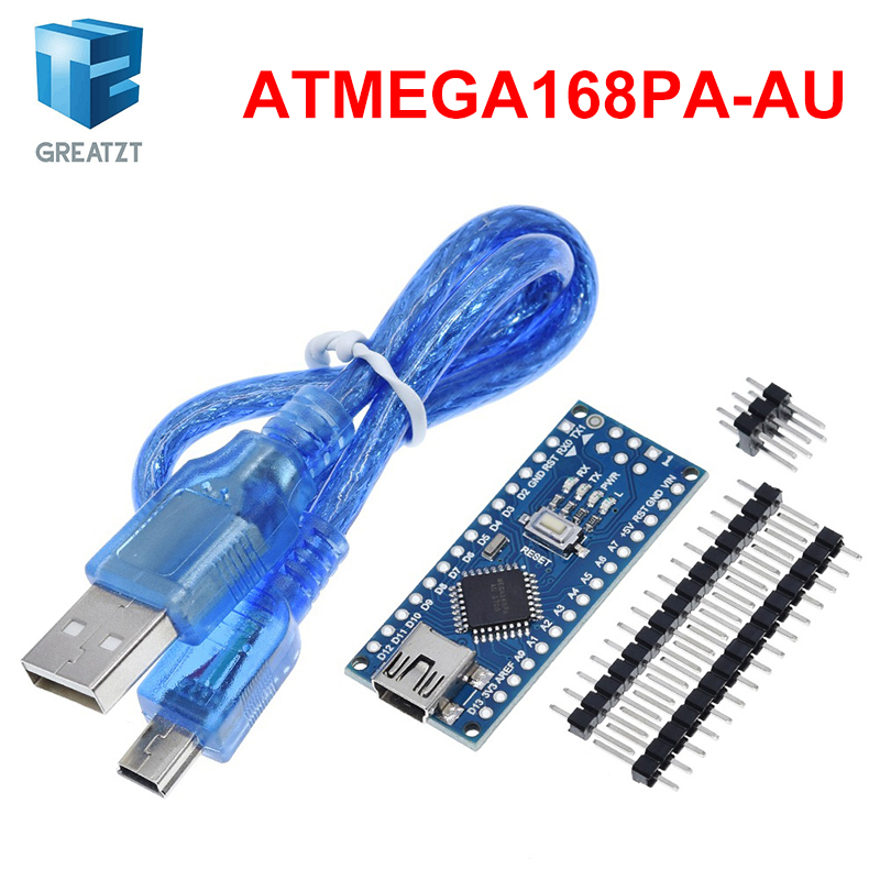 Контроллер GREATZT Nano Atmega168, совместимый с Arduino nano Atmega168PA-AU CH340 CH340C, замена USB-драйвера CH340G