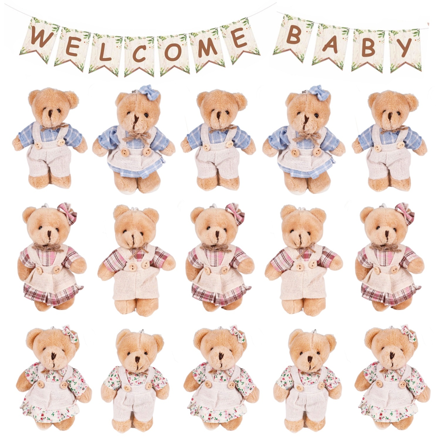 Mini ours en peluche de 10cm, 12 à 48 pièces, jouets en vrac, ours en peluche doux avec vêtements en toile de jute pour décoration de fête prénatale et d'anniversaire