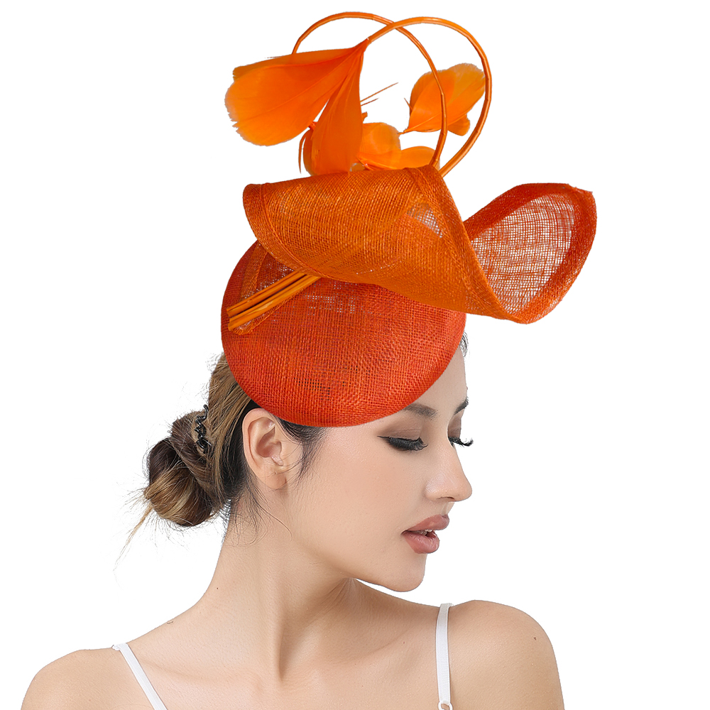 Woman Large Feather Flower Fascinators Hat Ladies Bride Wedding Sinamay Headwear Hair Clip Dinner Headband Hair Accessories